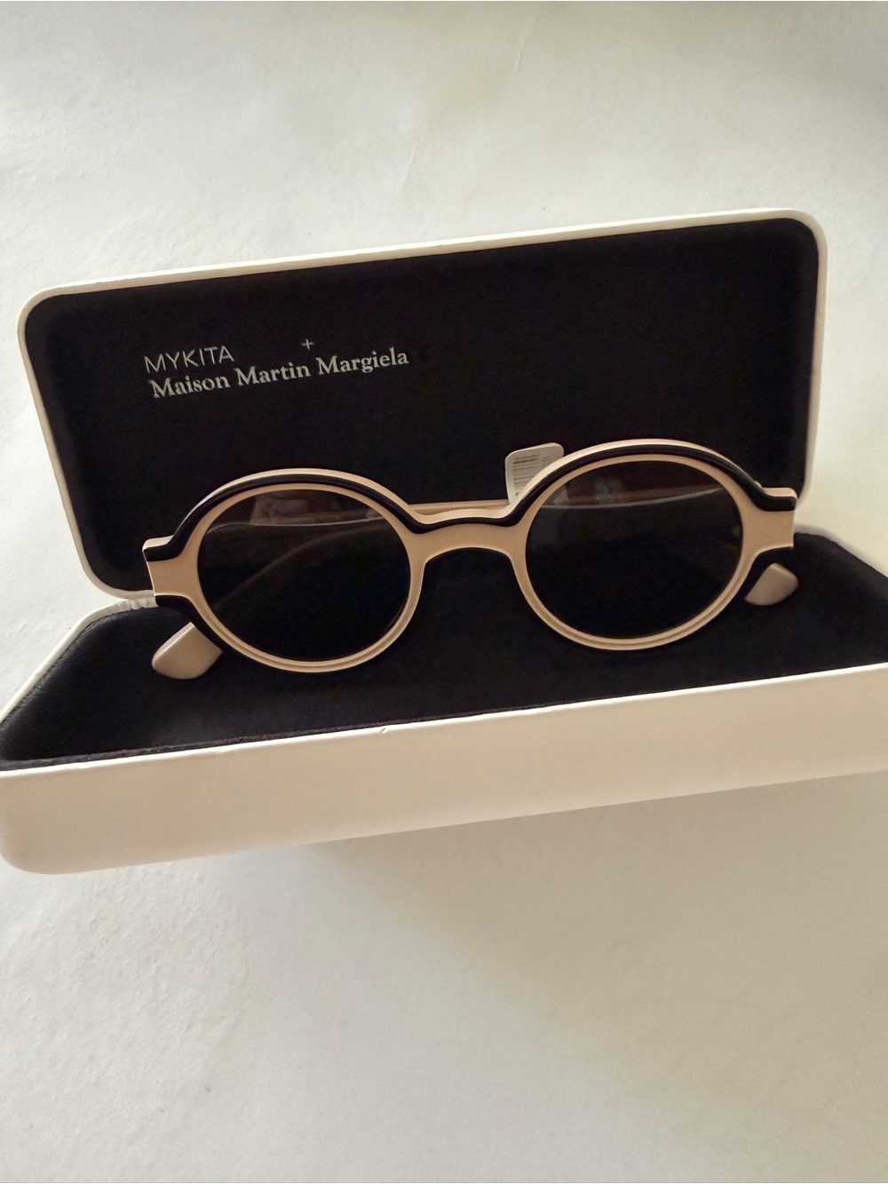 MYKITA Round Beige and Black Frame Sunglasses